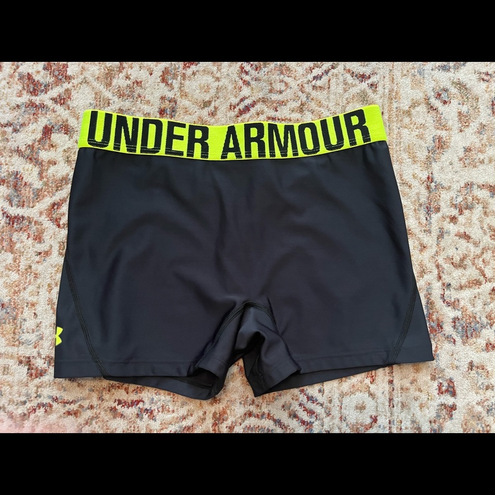 Under Armour Spandex Black & Neon Shorts Size S